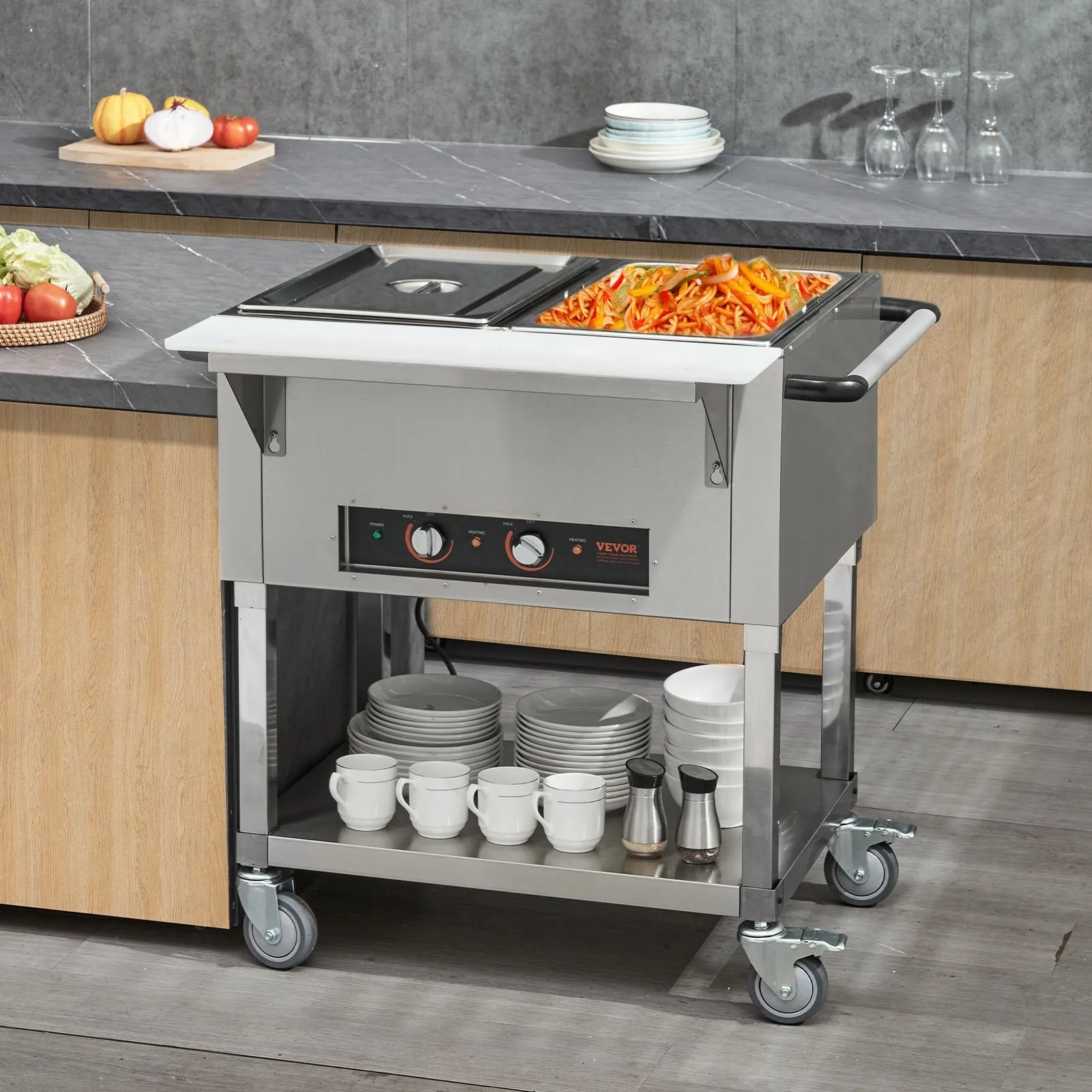 Vevor Food Warmer 2-Pan 20.6 Qt Commercial Buffet Table with Wheels 1000W Stainless Steel New