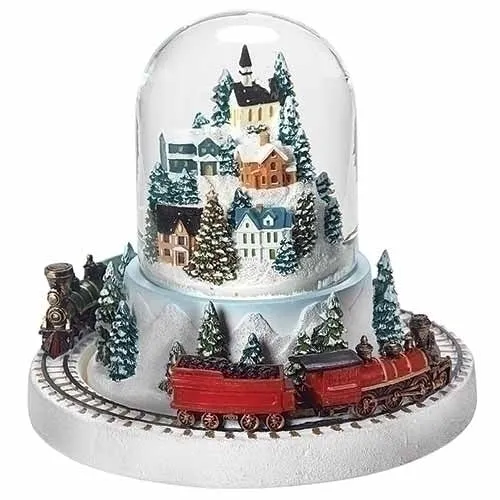 Village with Train Musical Rotating Snow Globe