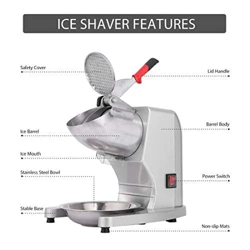 VIVOHOME 11 Inch Height Electric Dual Blades Ice Crusher Shaver Snow Cone Maker Machine Silver 143lbs/hr for Home and Commercial Use