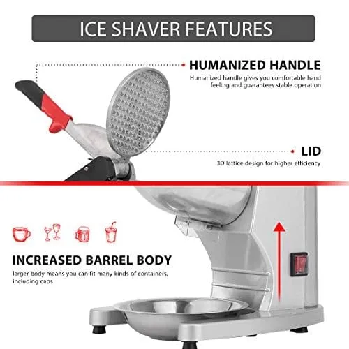 VIVOHOME 11 Inch Height Electric Dual Blades Ice Crusher Shaver Snow Cone Maker Machine Silver 143lbs/hr for Home and Commercial Use