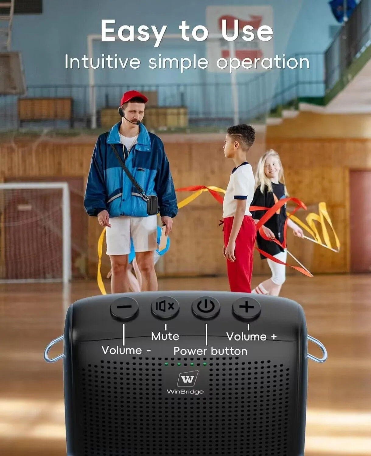 WinBridge Wireless Voice Amplifier with Two Bluetooth Headset Microphones, Portable Speaker and Mic for Teachers, Megaphone Portable Microphone Crisp Clear Big Sound 15W|2600mAh WB002 Plus