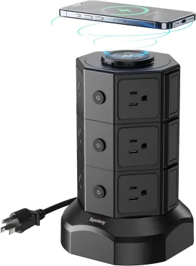 Wireless Charger Tower Power Strip with Surge Protection and Outlets